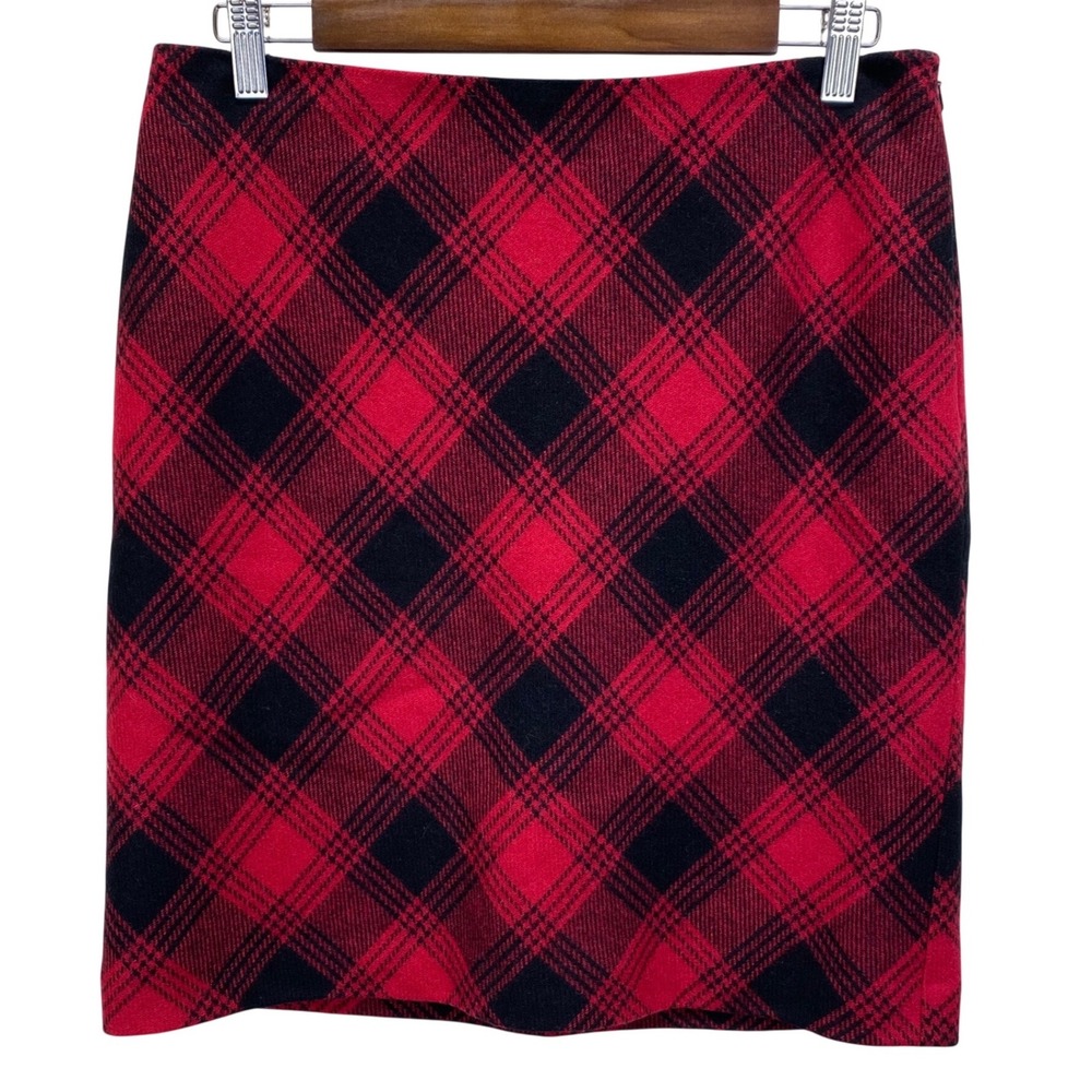 Eddie Bauer Womens 6 Plaid Wool Blend Mini Skirt 6 Red Blk A Line Zipper VTG 90s